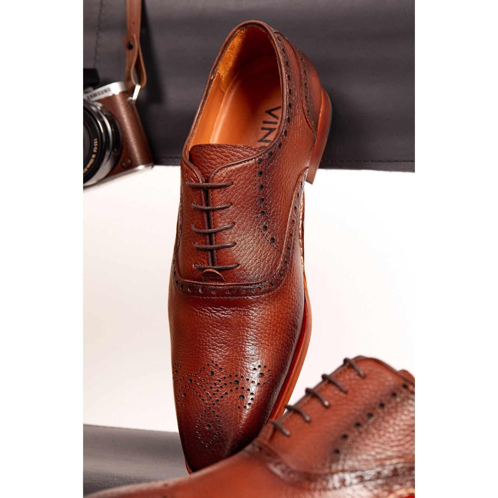 The Draco Handmade Tan Semi Brogue Oxford Men Shoe