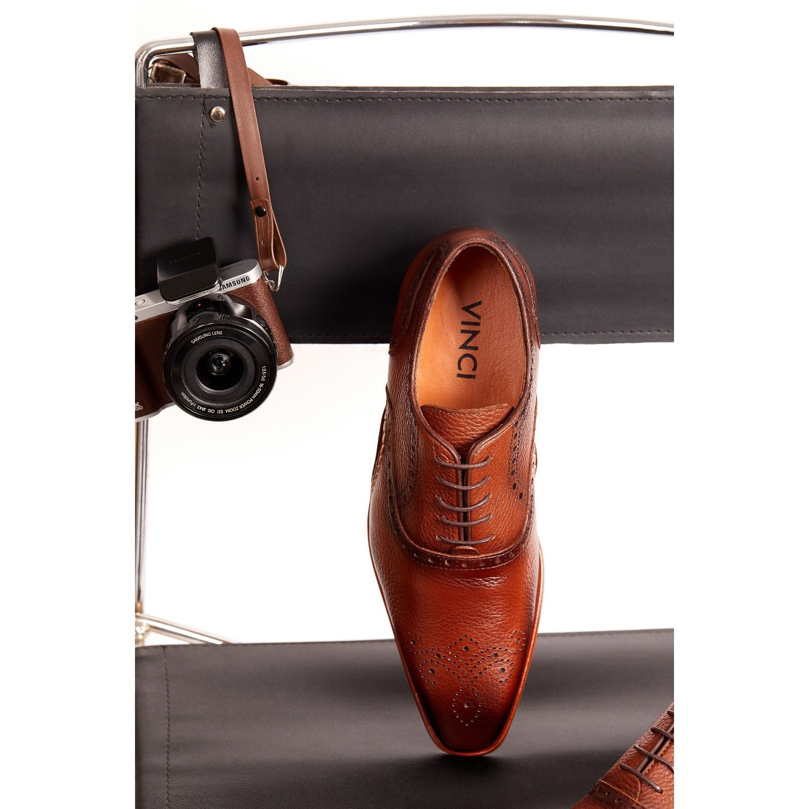 The Draco Handmade Tan Semi Brogue Oxford Men Shoe