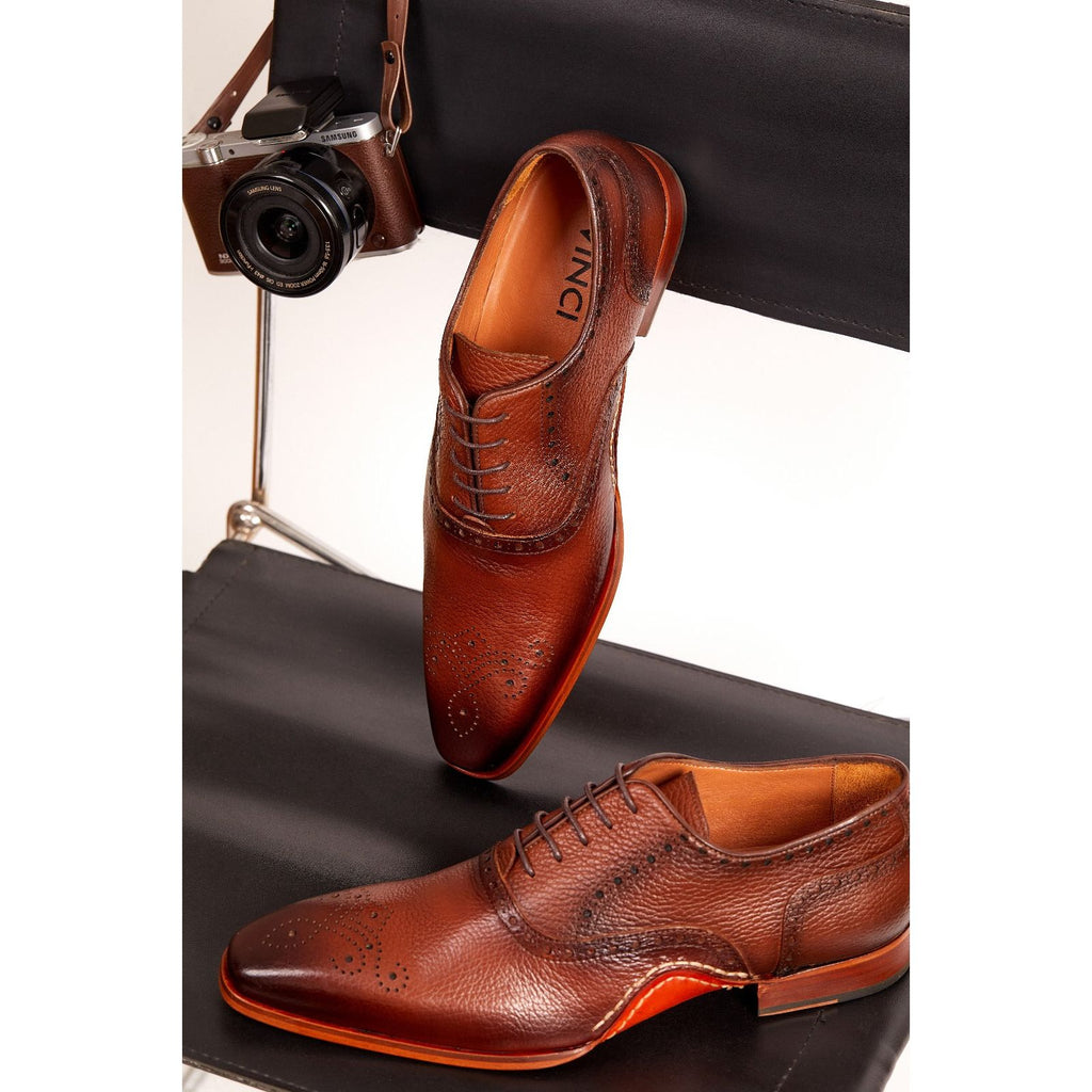 The Draco Handmade Tan Semi Brogue Oxford Men Shoe