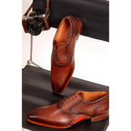 The Draco Handmade Tan Semi Brogue Oxford Men Shoe