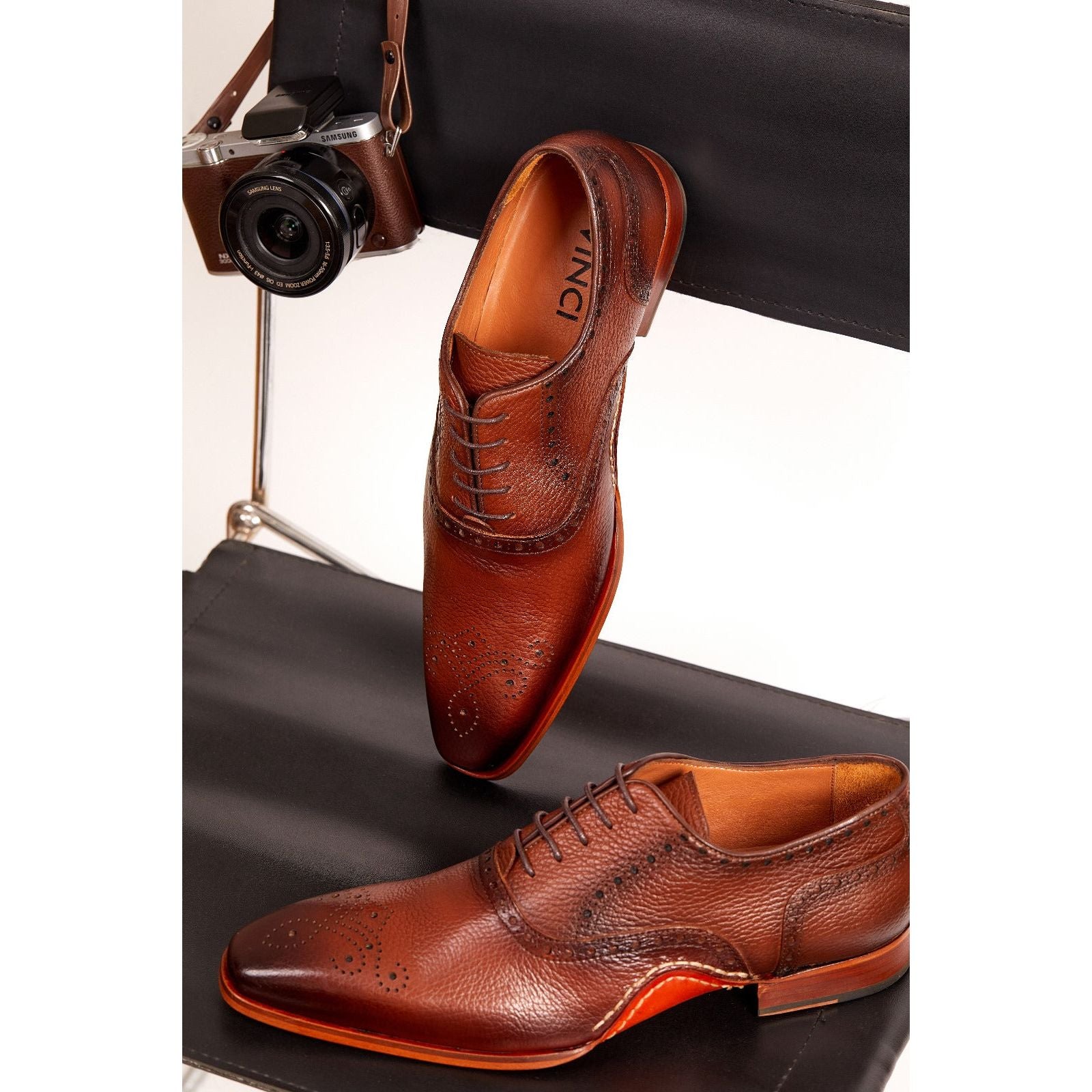 The Draco Handmade Tan Semi Brogue Oxford Men Shoe