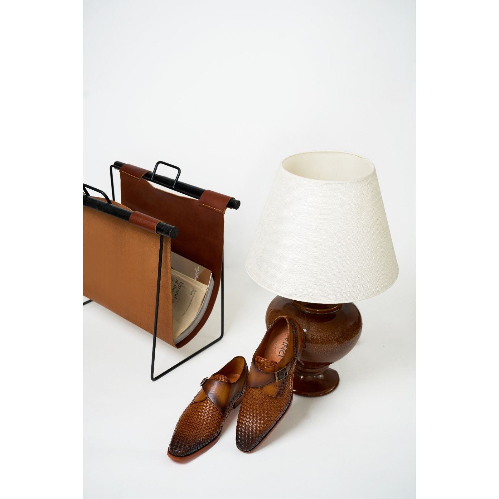 The Rolls  Woven Tan Leather Single Monk Strap  Handmade Men Shoe