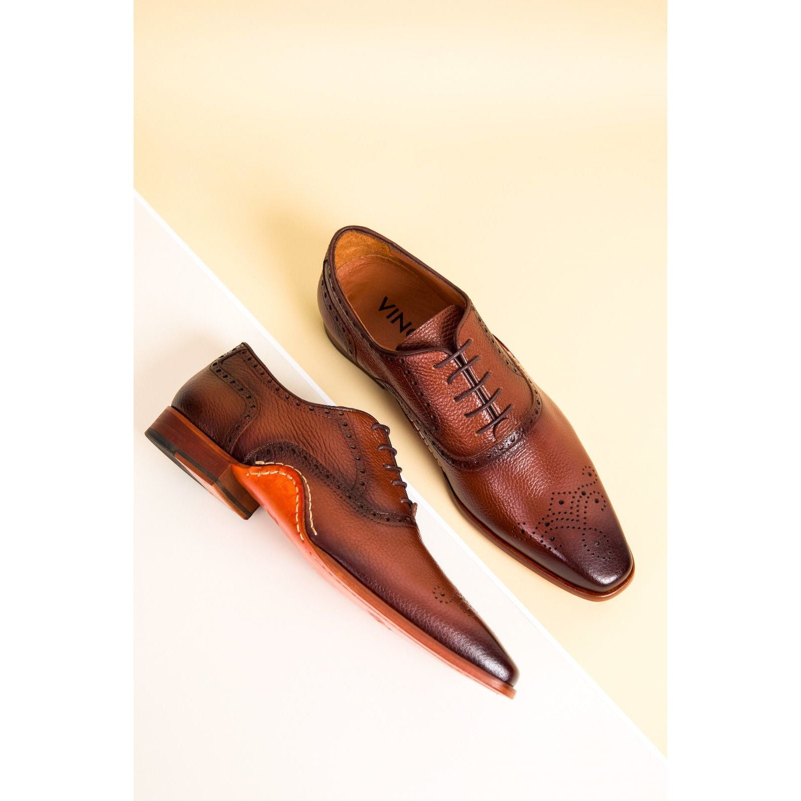The Draco Handmade Tan Semi Brogue Oxford Men Shoe