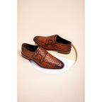 The Turan Brown Woven Double Monk Strap Dress Men Shoe