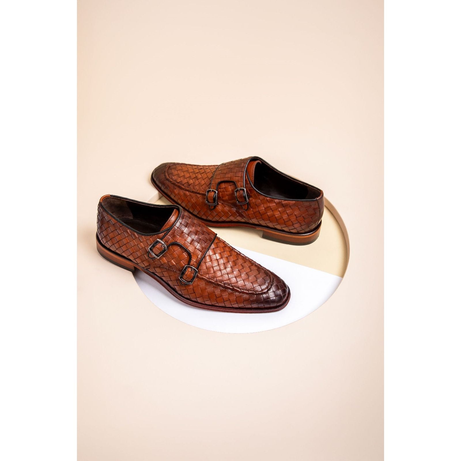 The Turan Brown Woven Double Monk Strap Dress Men Shoe
