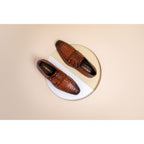 The Turan Brown Woven Double Monk Strap Dress Men Shoe