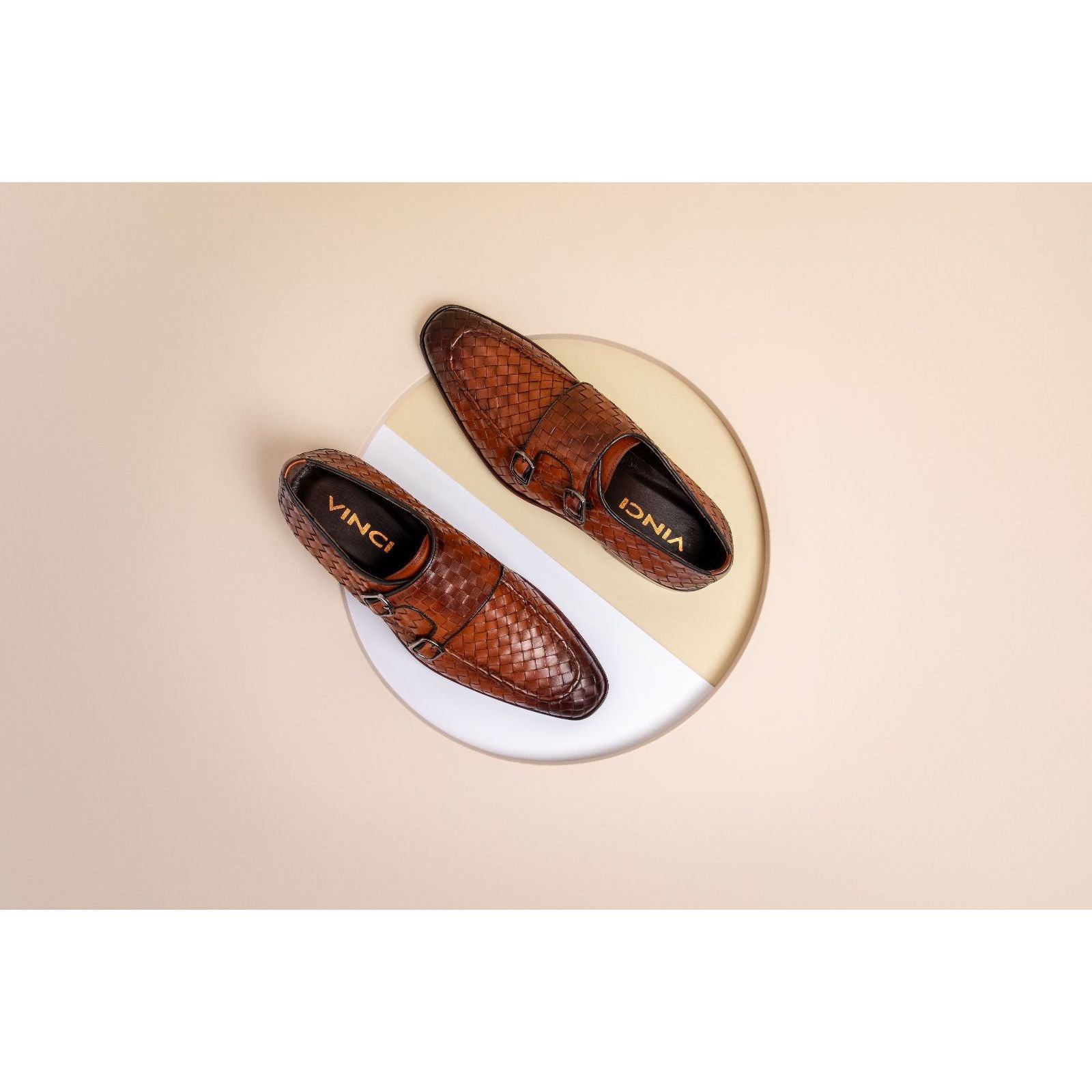 The Turan Brown Woven Double Monk Strap Dress Men Shoe