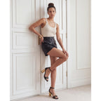 The Avlonya Block Heel Black Leather Ankle Strap Women Sandal