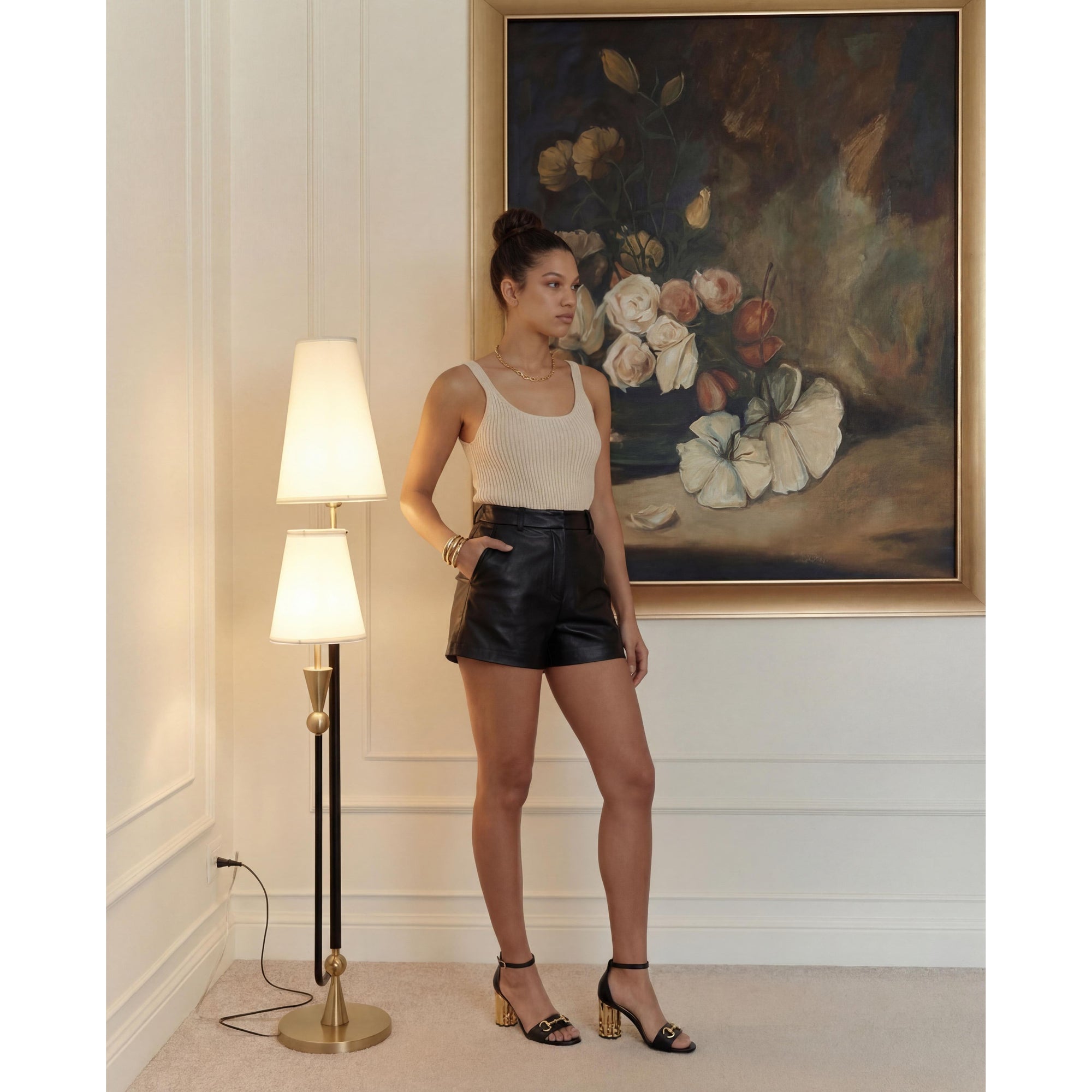 The Avlonya Block Heel Black Leather Ankle Strap Women Sandal