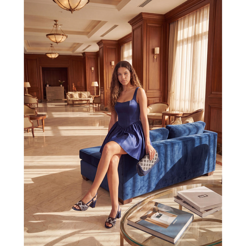 The Nampula Navy Blue Leather Women Slingback Sandal