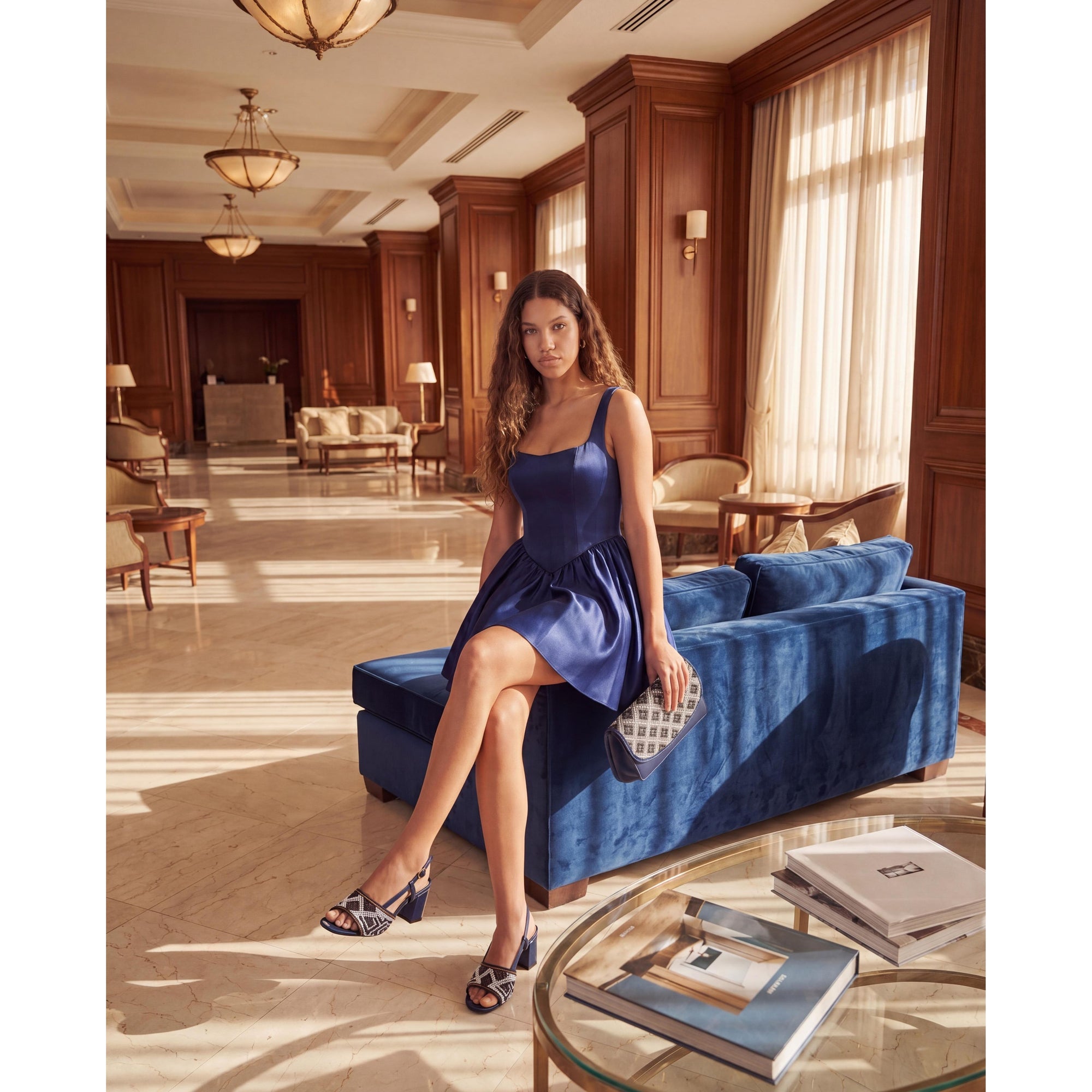 The Nampula Navy Blue Leather Women Slingback Sandal