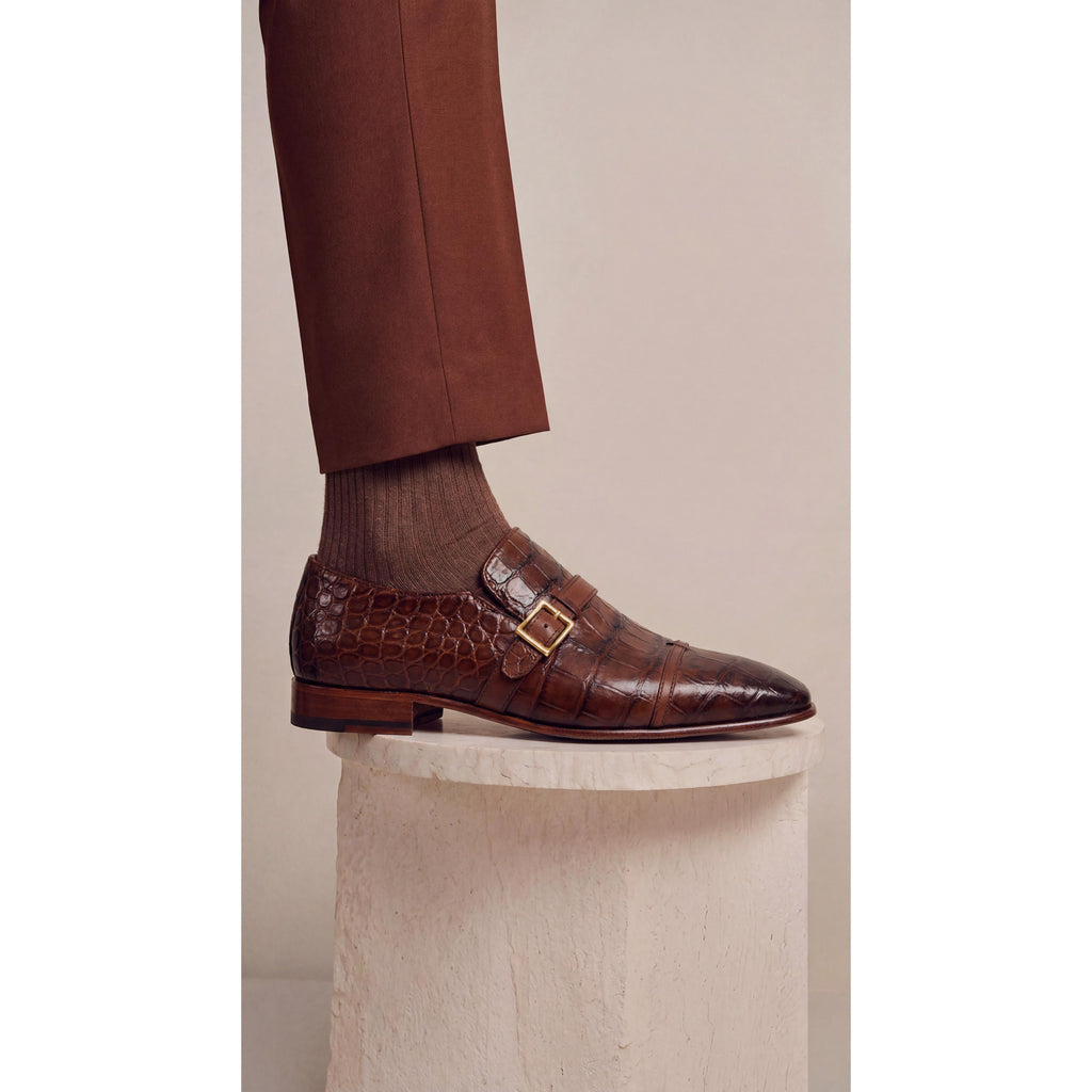 Vinci The Strat Single Monk Strap Cap Toe Brown Leather Handmade Men Shoes