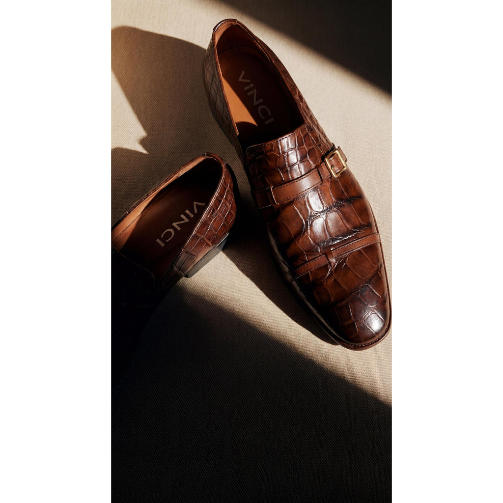 Vinci The Strat Single Monk Strap Cap Toe Brown Leather Handmade Men Shoes