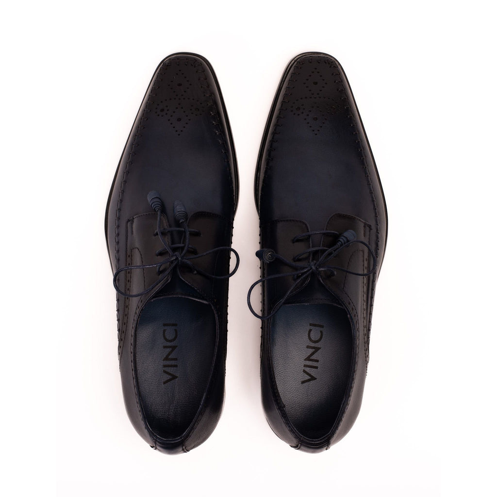 The Moon Navy Blue Leather Derby Men  Shoe