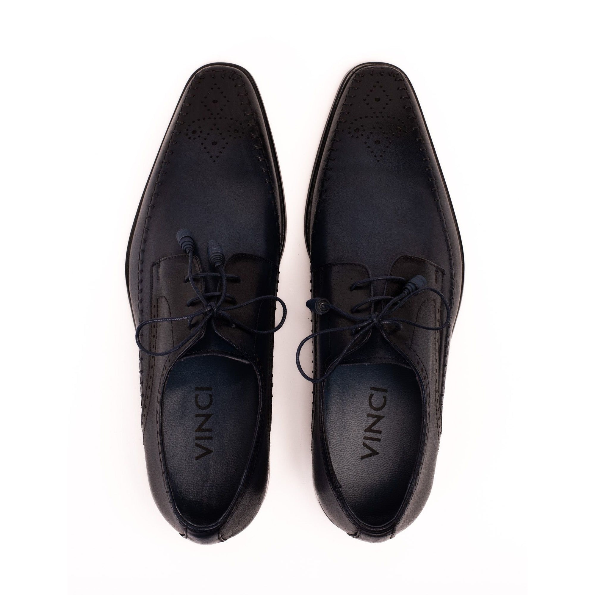 The Moon Navy Blue Leather Derby Men  Shoe