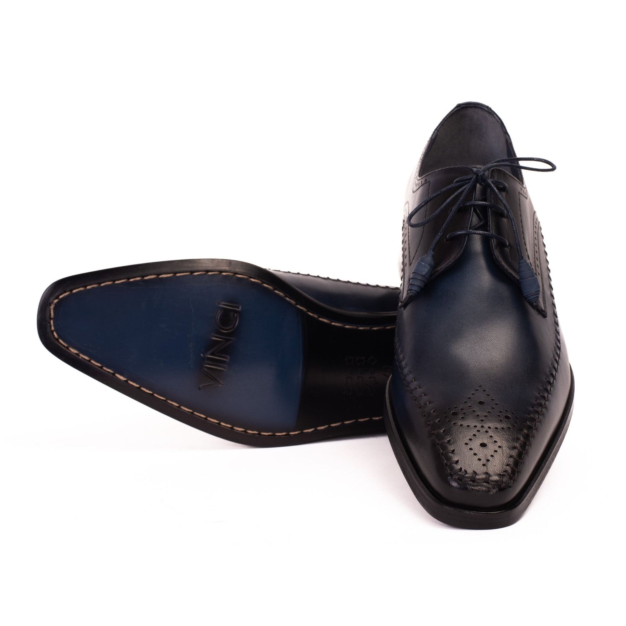 The Moon Navy Blue Leather Derby Men  Shoe