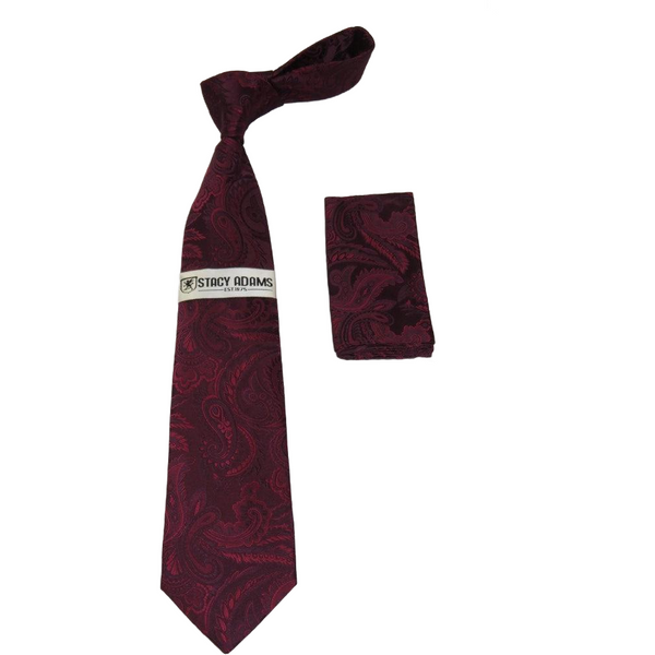Men's Stacy Adams Tie and Hankie Set Woven Silky #Stacy19 Burgundy Paisley