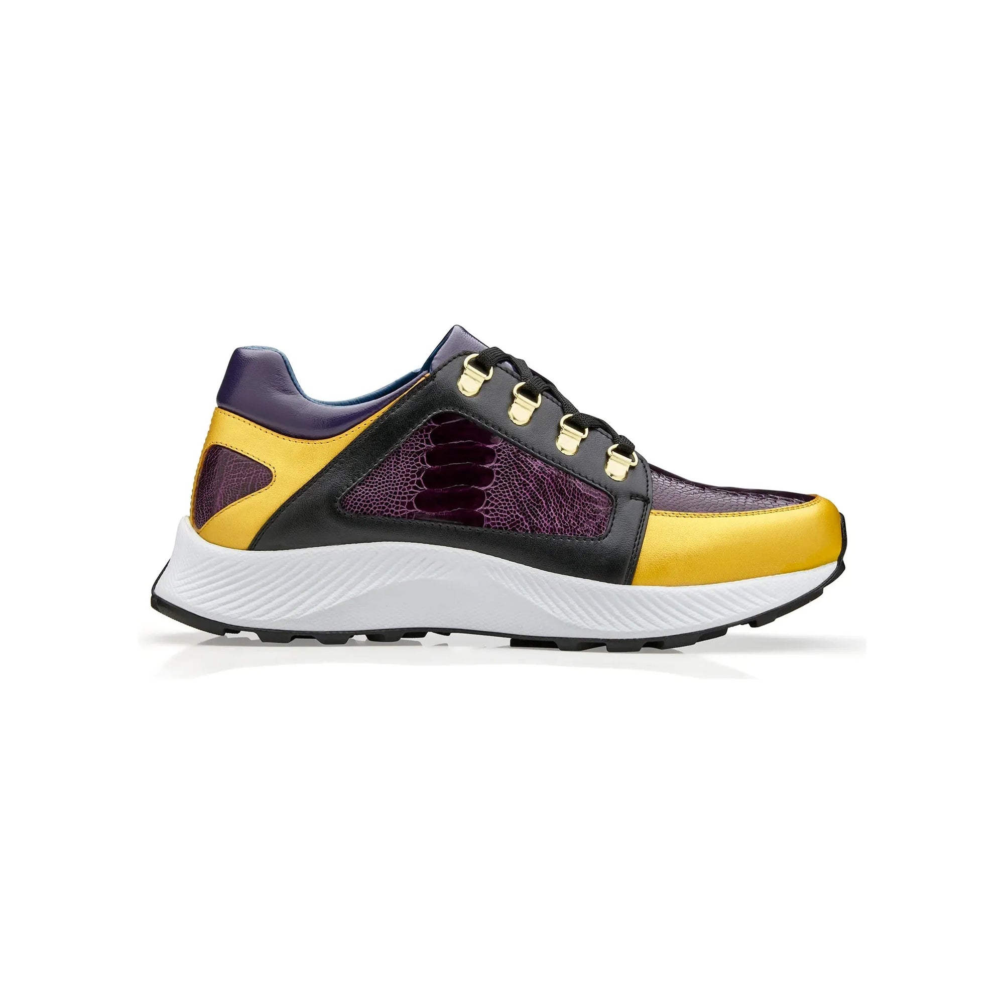 Belvedere Genuine Ostrich Leg and Soft Calf Dressy Sneaker Gold Purple Black H02