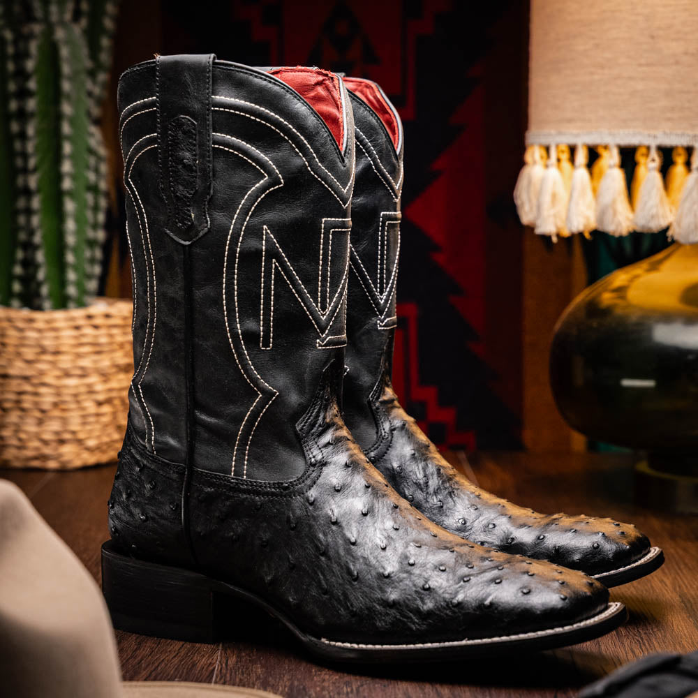 ALABAMA Genuine Ostrich Skin Cowboy Boot from the Western Collection Black