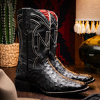 ALABAMA Genuine Ostrich Skin Cowboy Boot from the Western Collection Black