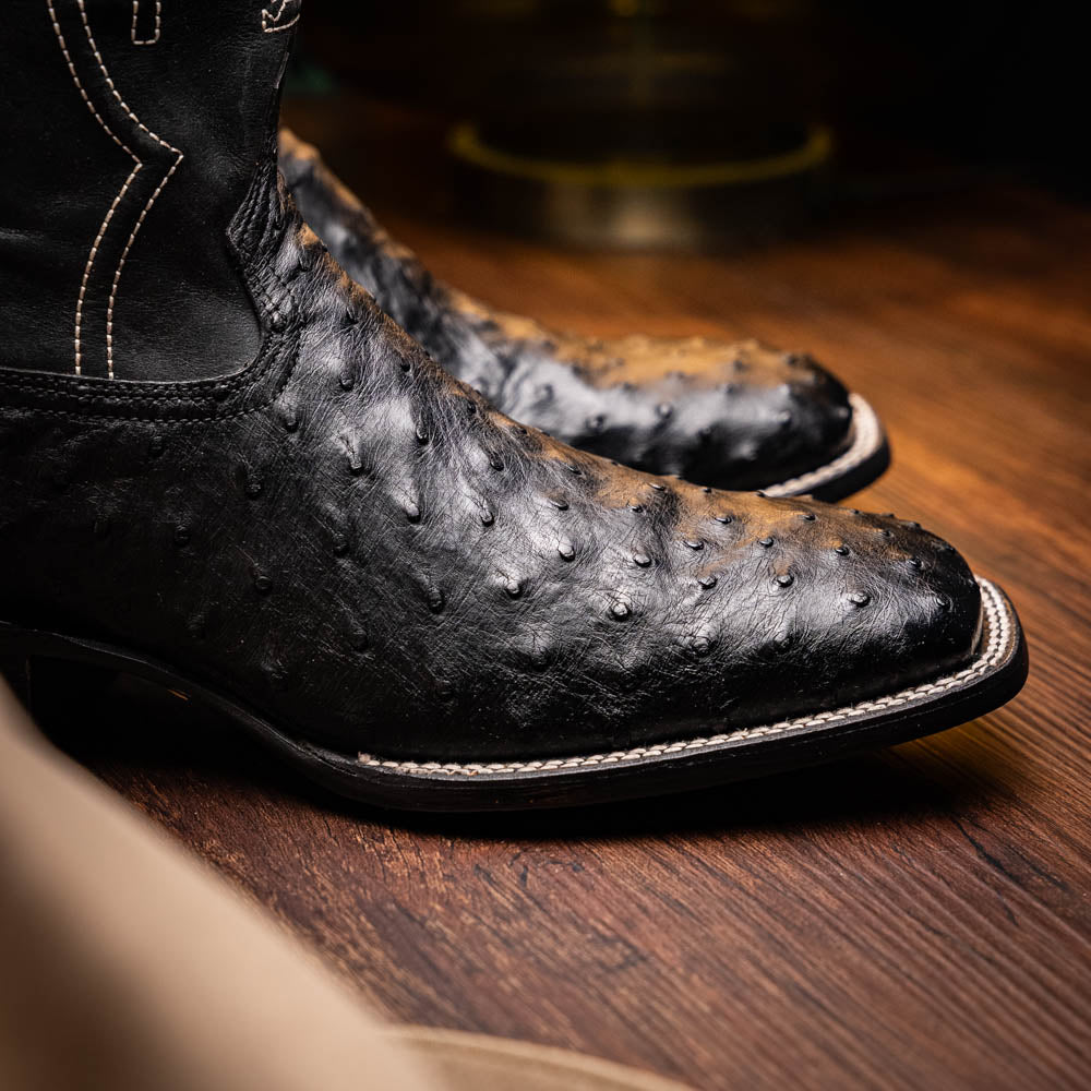 ALABAMA Genuine Ostrich Skin Cowboy Boot from the Western Collection Black