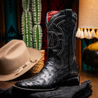 ALABAMA Genuine Ostrich Skin Cowboy Boot from the Western Collection Black