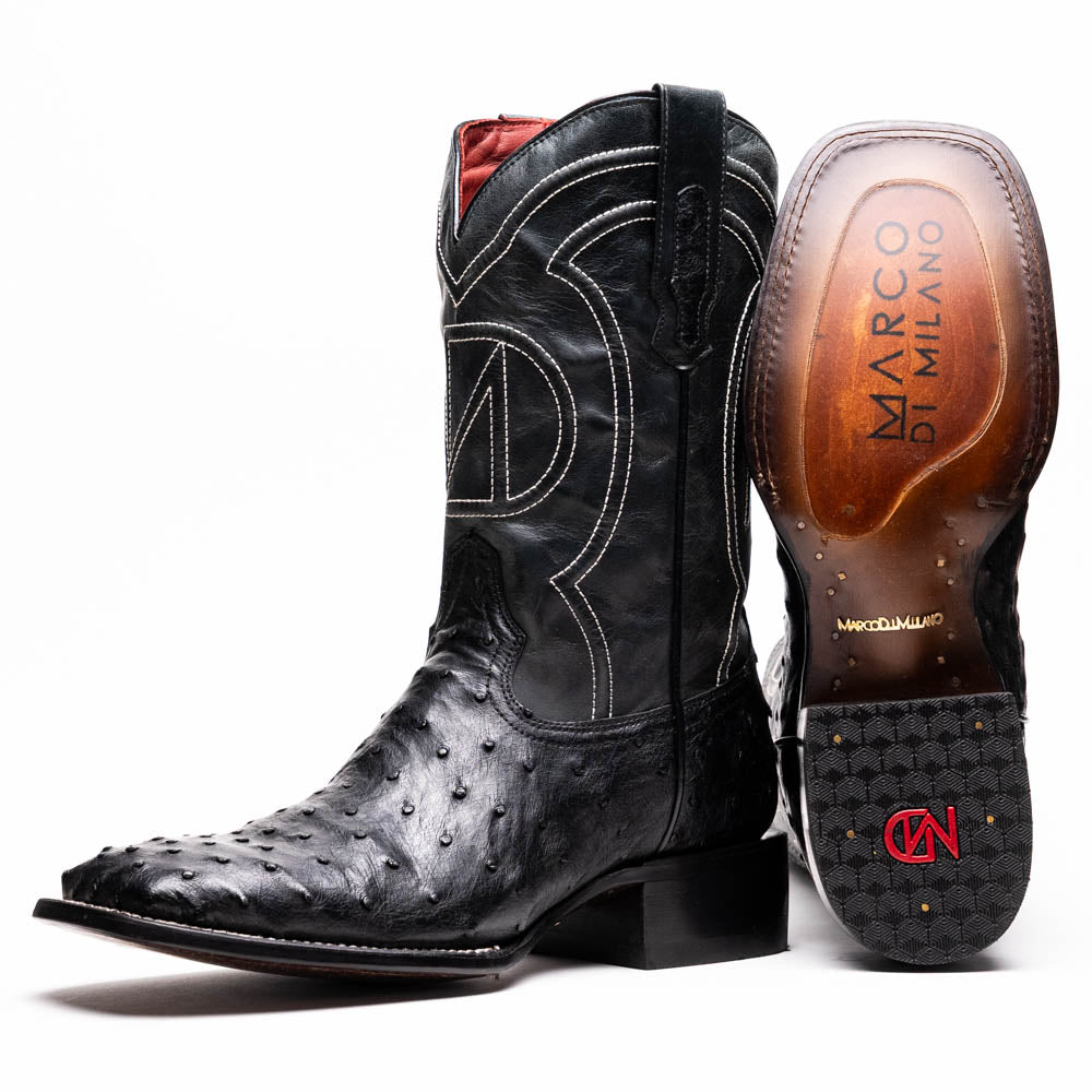 ALABAMA Genuine Ostrich Skin Cowboy Boot from the Western Collection Black
