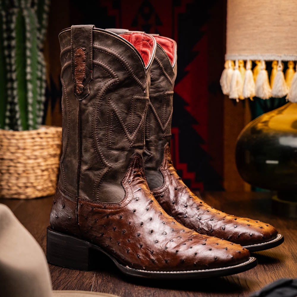 ALABAMA Genuine Ostrich Skin Cowboy Boot from the Western Collection Tabac