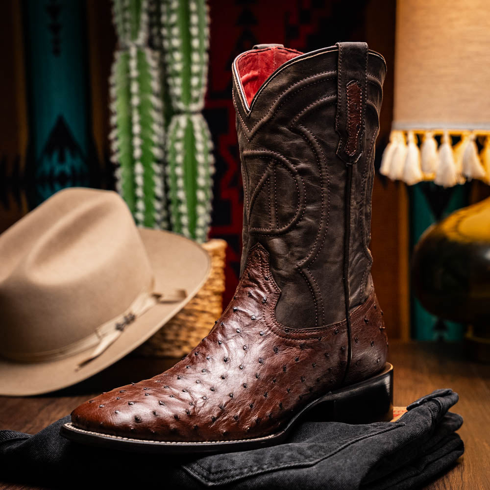 ALABAMA Genuine Ostrich Skin Cowboy Boot from the Western Collection Tabac