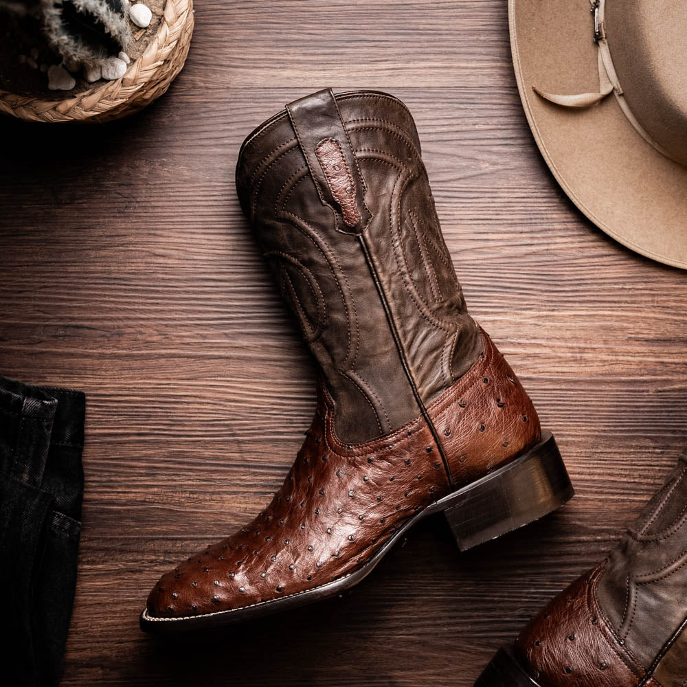 ALABAMA Genuine Ostrich Skin Cowboy Boot from the Western Collection Tabac