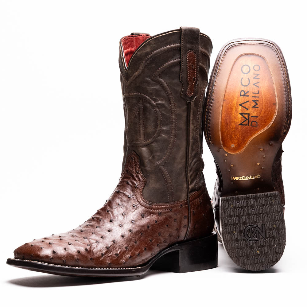 ALABAMA Genuine Ostrich Skin Cowboy Boot from the Western Collection Tabac