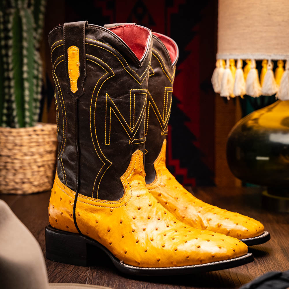 Marco Di Milano Genuine Ostrich Skin Cowboy Boot Alabama Buttercup
