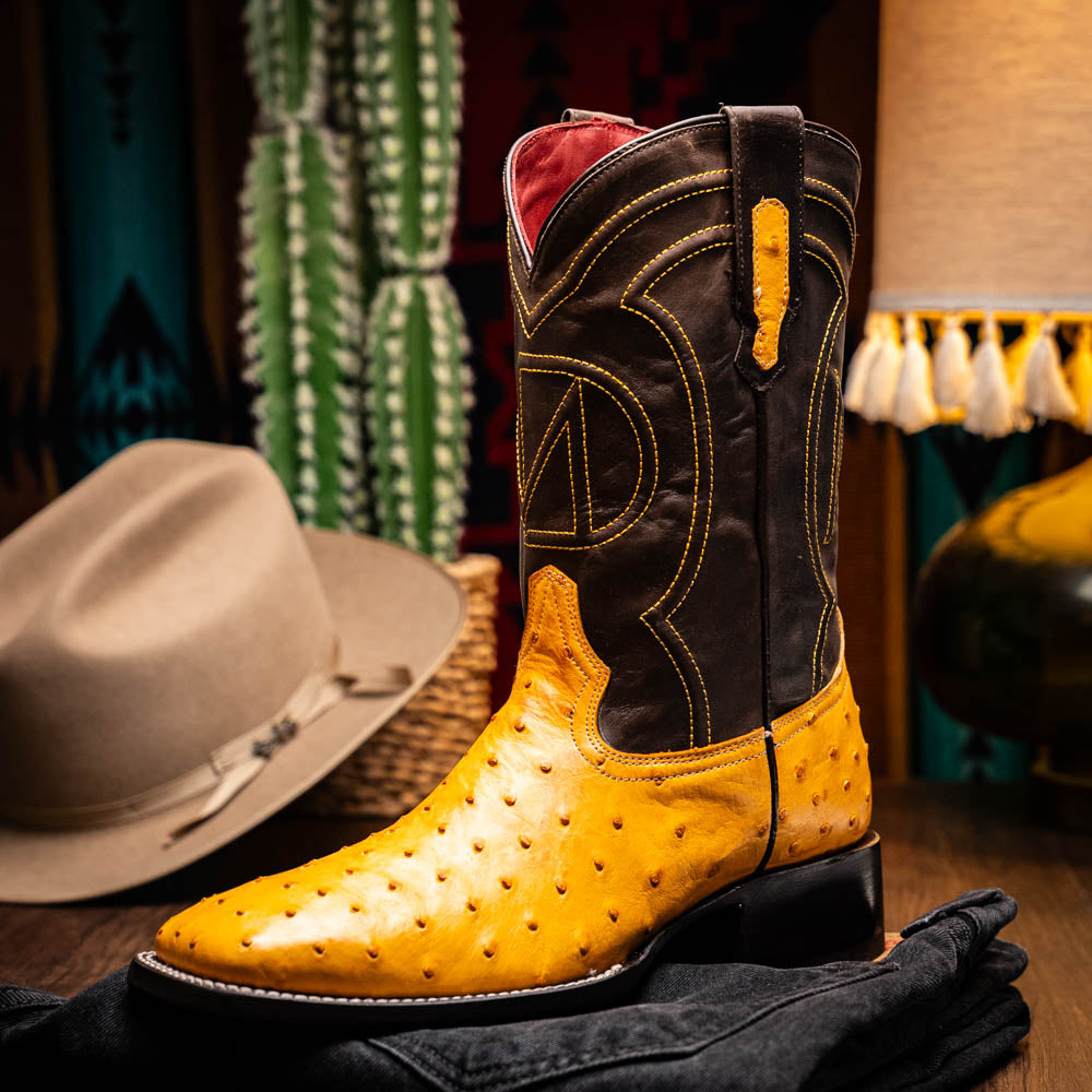 Marco Di Milano Genuine Ostrich Skin Cowboy Boot Alabama Buttercup
