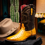 Marco Di Milano Genuine Ostrich Skin Cowboy Boot Alabama Buttercup