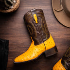 Marco Di Milano Genuine Ostrich Skin Cowboy Boot Alabama Buttercup