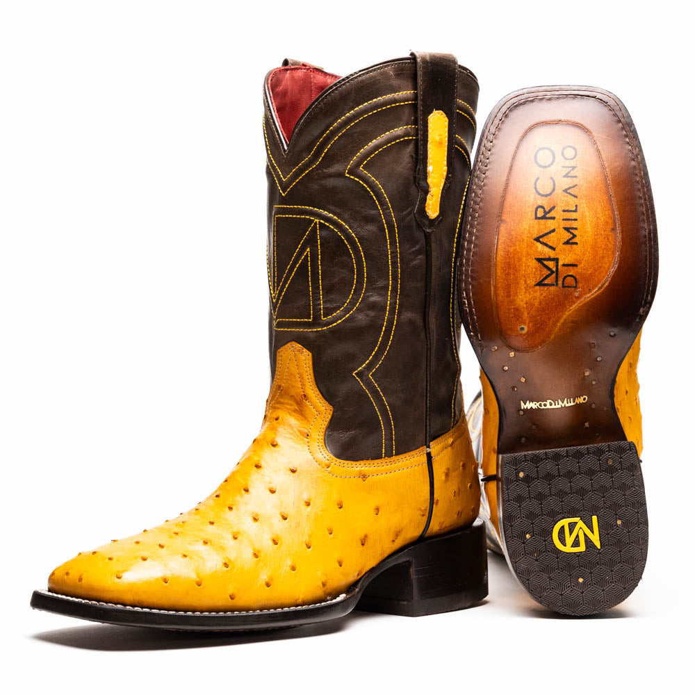 Marco Di Milano Genuine Ostrich Skin Cowboy Boot Alabama Buttercup