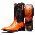 ALABAMA Genuine Ostrich Skin Cowboy Boot from the Western Collection Orange