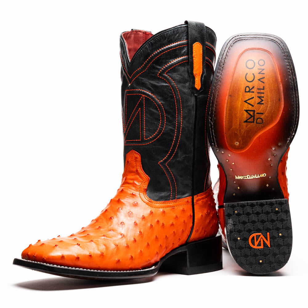 ALABAMA Genuine Ostrich Skin Cowboy Boot from the Western Collection Orange