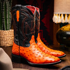 ALABAMA Genuine Ostrich Skin Cowboy Boot from the Western Collection Orange