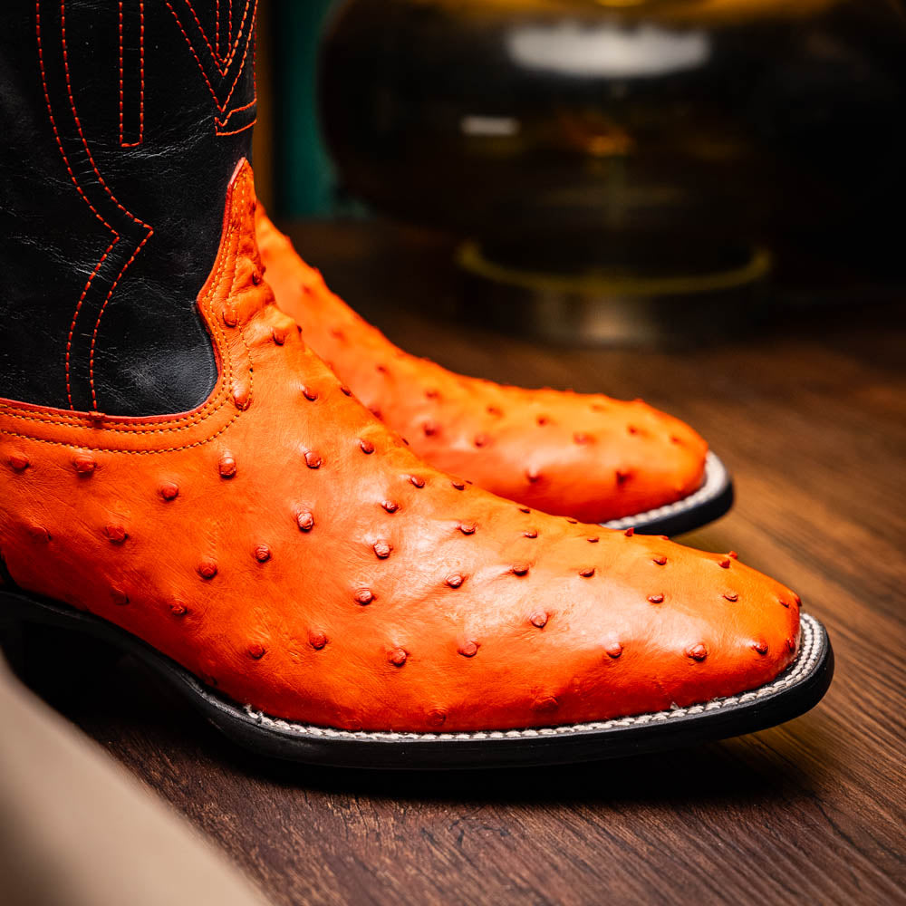 ALABAMA Genuine Ostrich Skin Cowboy Boot from the Western Collection Orange