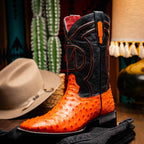 ALABAMA Genuine Ostrich Skin Cowboy Boot from the Western Collection Orange