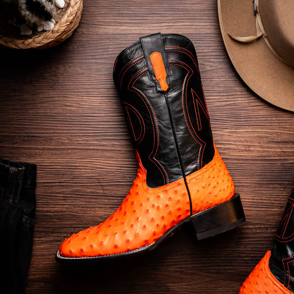 ALABAMA Genuine Ostrich Skin Cowboy Boot from the Western Collection Orange