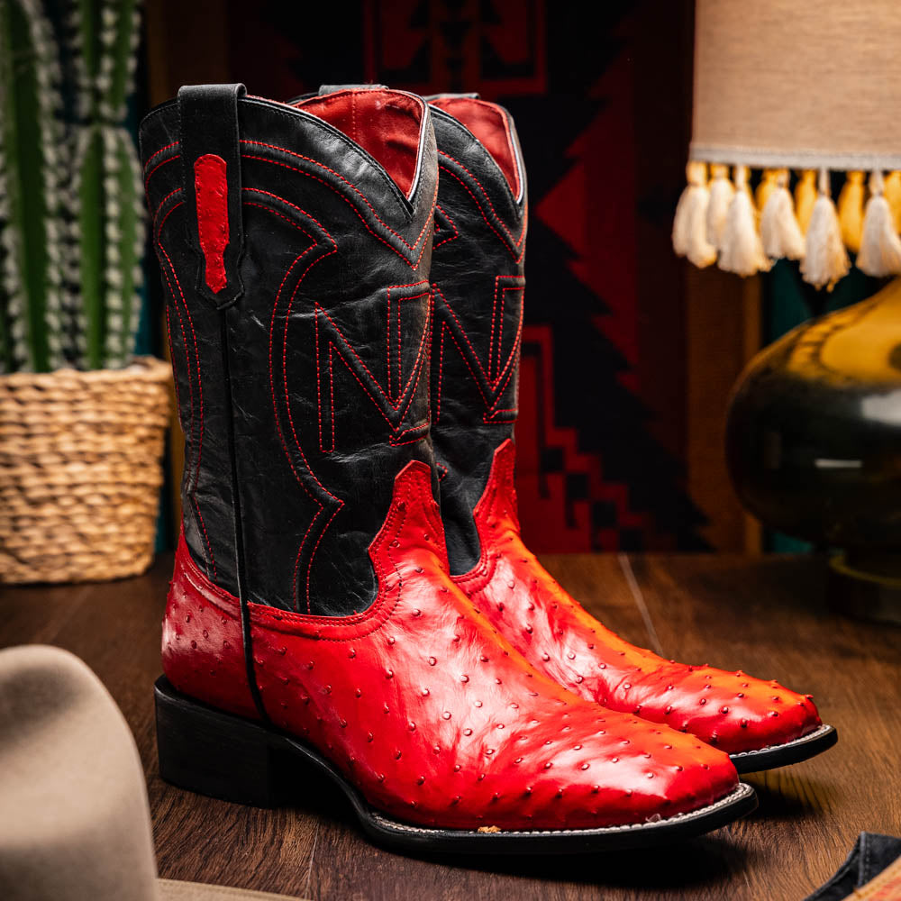 ALABAMA Genuine Ostrich Skin Cowboy Boot from the Western Collection Red