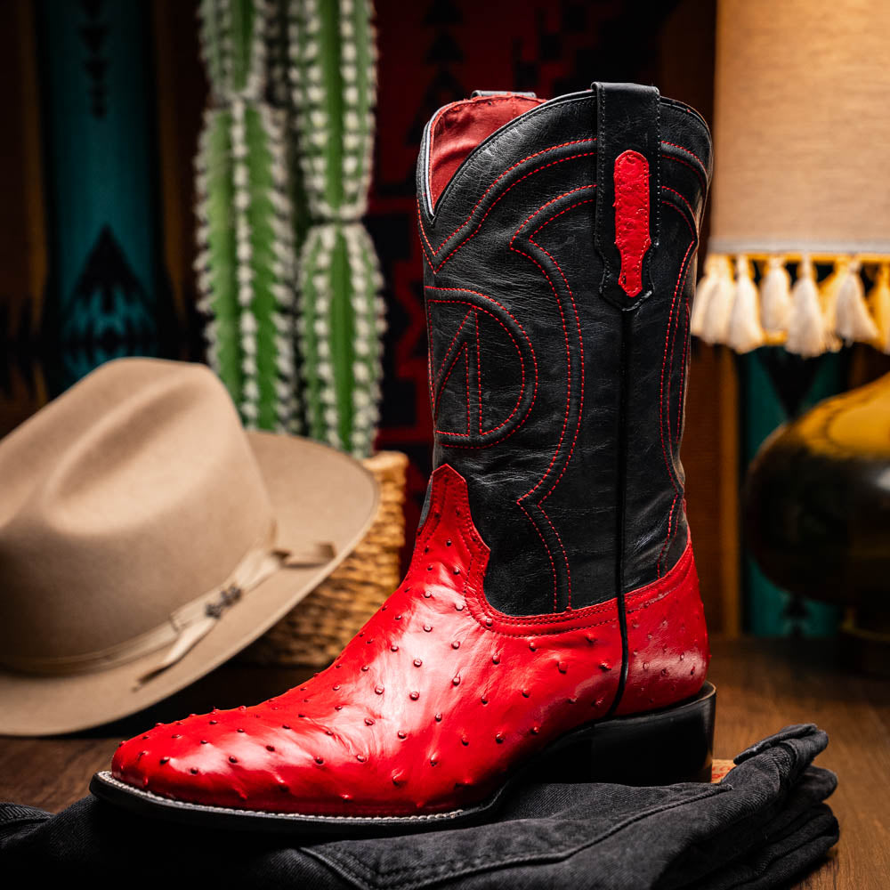 ALABAMA Genuine Ostrich Skin Cowboy Boot from the Western Collection Red