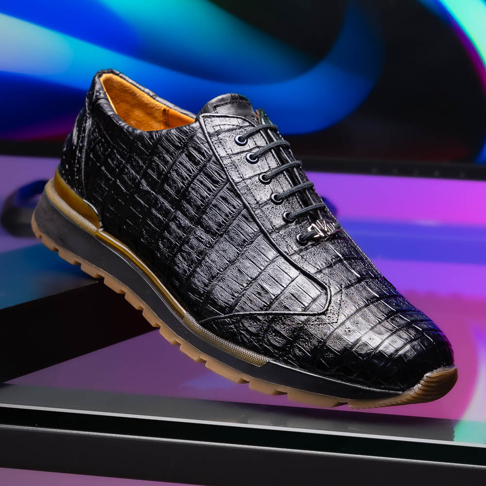 Alonzo Genuine Caiman Crocodile Fashion Sneaker Black