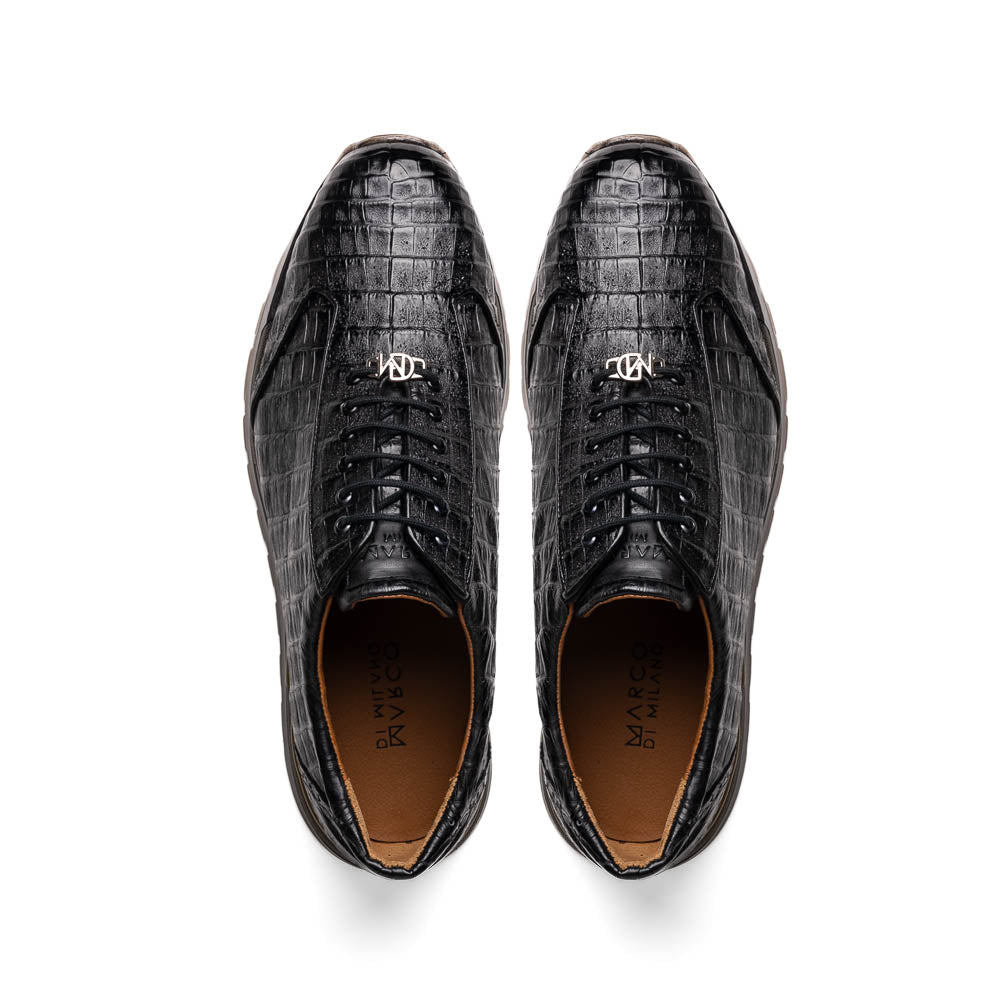 Alonzo Genuine Caiman Crocodile Fashion Sneaker Black