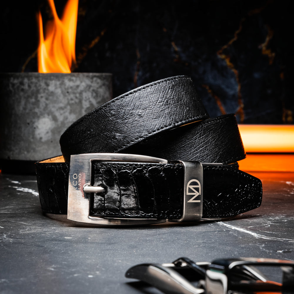 Alessio Genuine Ostrich Leg Exotic Belt Black