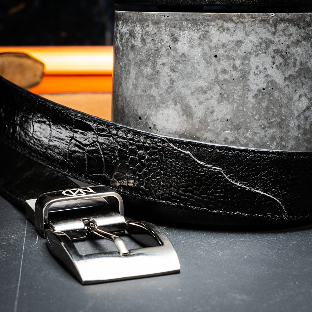 Alessio Genuine Ostrich Leg Exotic Belt Black