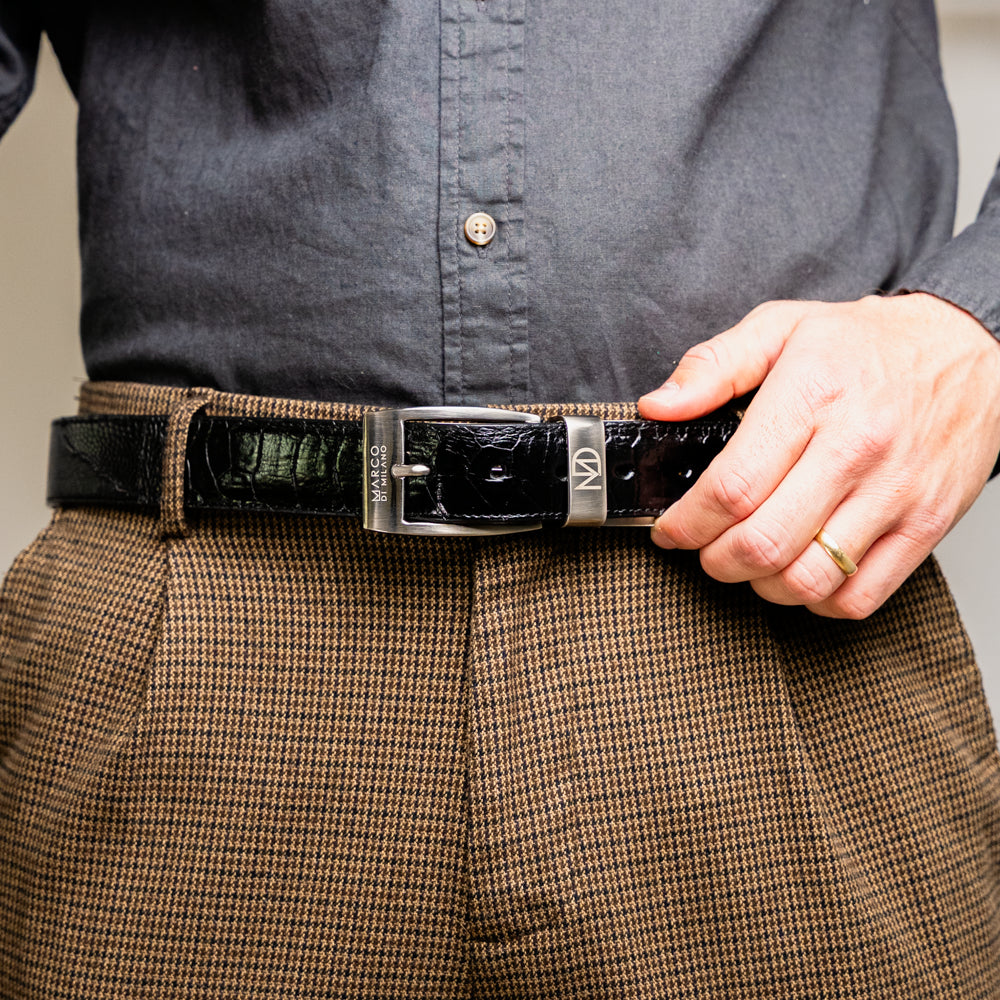 Alessio Genuine Ostrich Leg Exotic Belt Black