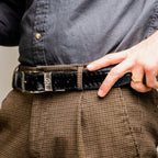 Alessio Genuine Ostrich Leg Exotic Belt Black